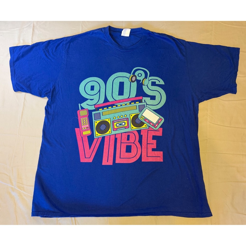 Port & Company 90s Vibe T-Shirt Mens 2XL Blue Excellent‎ Retro Boombox Graphic